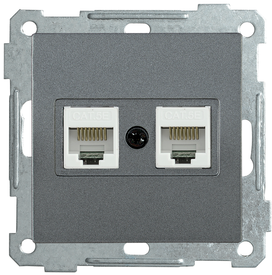 РK10-2-Б Розетка 2-ая комп. RJ45 Cat5e BOLERO антрацит IEK