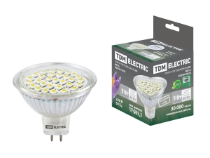 Лампа светодиодная MR16-5 Вт-220 В -4000 К–GU 5,3 SMD TDM