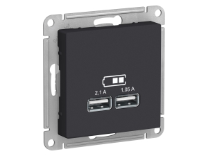 ATLASDESIGN USB РОЗЕТКА, 5В, 1 порт x 2,1 А, 2 порта х 1,05 А, механизм, КАРБОН