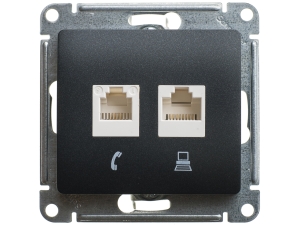 GLOSSA РОЗЕТКА двойная компьютерная RJ45+RJ45, кат.5E, механизм, АНТРАЦИТ