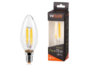 Лампа LED  WOLTA FILAMENT  C35 7Вт 730Лм E14 3000K 1/10/50