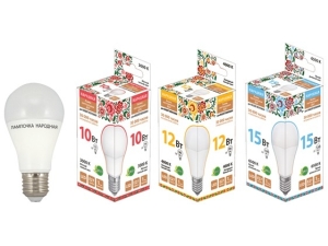 Лампа светодиодная НЛ-LED-A55-10 Вт-230 В-6500 К-Е27, (55х98 мм), Народная