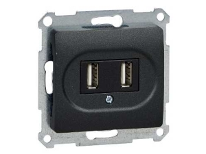 GLOSSA USB РОЗЕТКА,5В /1400 мА, 2 х 5В /700 мА, механизм, АНТРАЦИТ